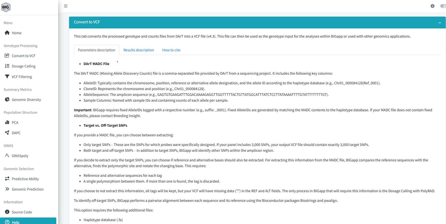 A screenshot of the help page
